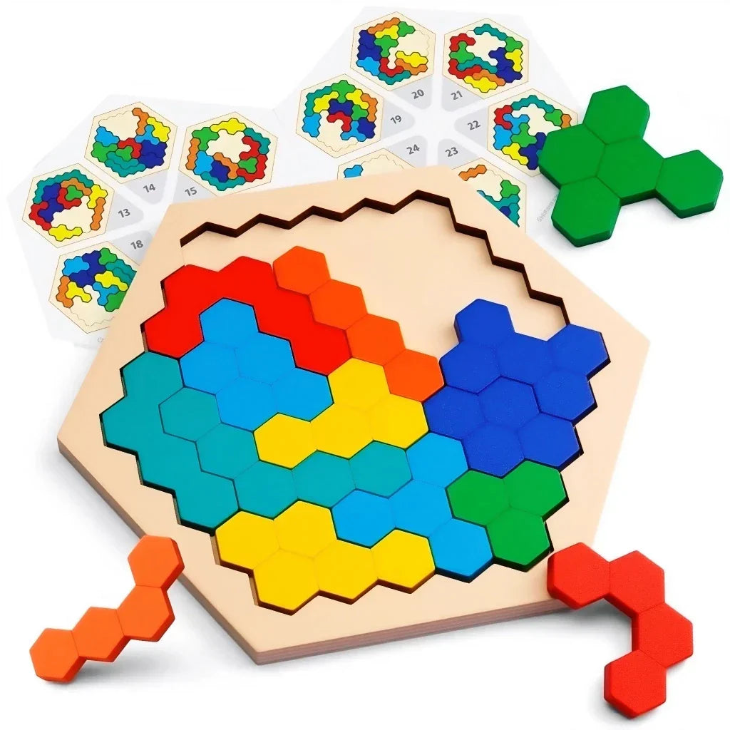 Quebra-Cabeça de Madeira Arco-Íris Montessori | Tangram Educativo Colorido para Crianças – Brincaae