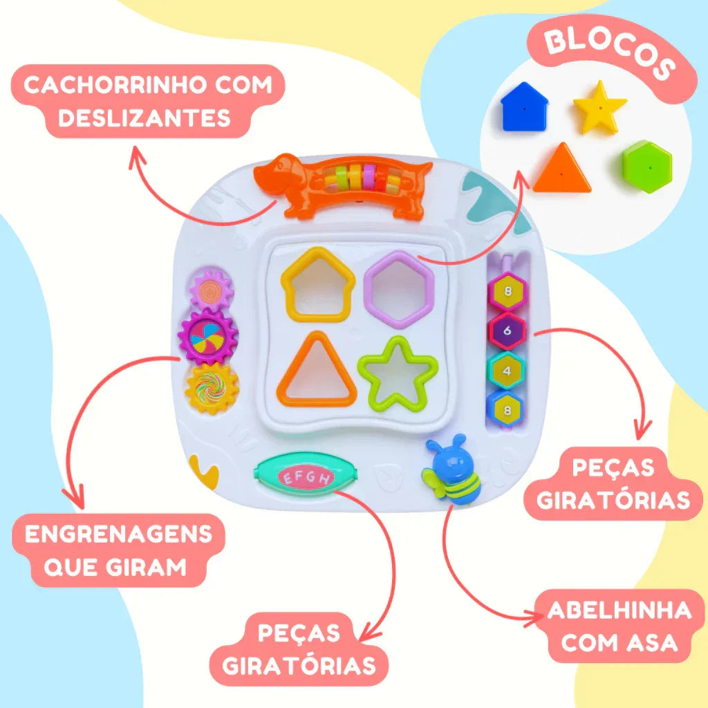 Mesinha Didática Infantil Educativa Sensorial | Mesa de Atividades Interativas para Bebês +12 Meses – Brincaae