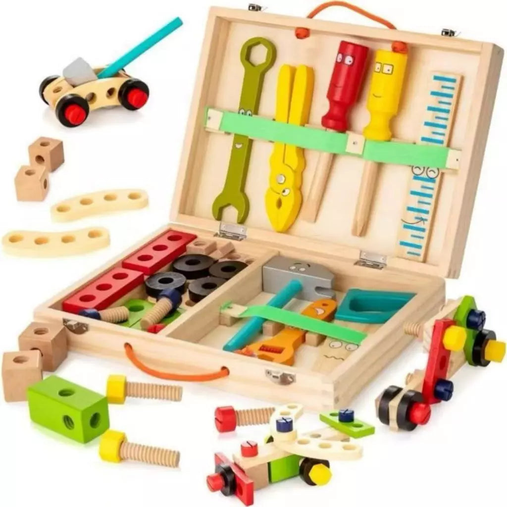 Caixa de Ferramentas de Madeira Educativa Infantil | Brinquedo de Montagem e Desmontagem 4 a 6 Anos – Brincaae
