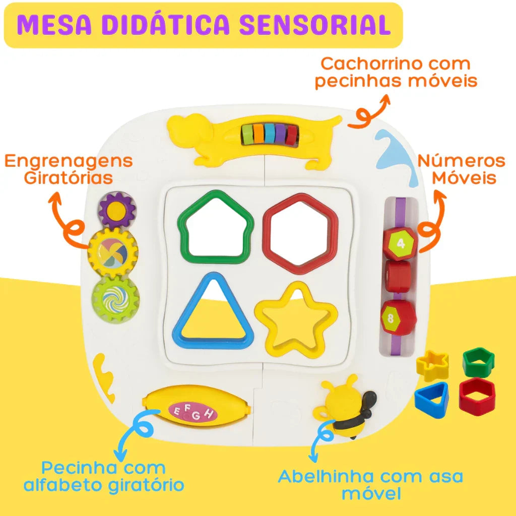 Kit Mesinha Educativa Infantil + 3 Cubos Didáticos | Brinquedo Interativo Sensorial para Bebês +12 Meses – Brincaae
