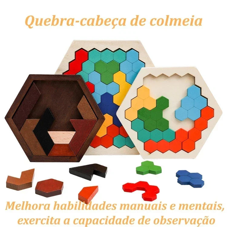 Quebra-Cabeça de Madeira Arco-Íris Montessori | Tangram Educativo Colorido para Crianças – Brincaae
