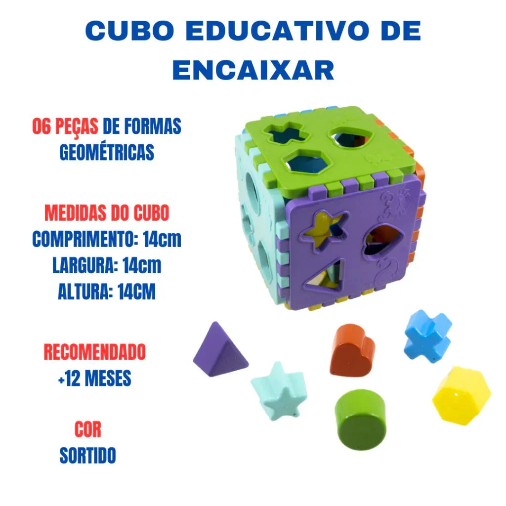 Cubo Didático Educativo de Encaixe | Brinquedo Pedagógico Colorido para Crianças +12 Meses – Brincaae