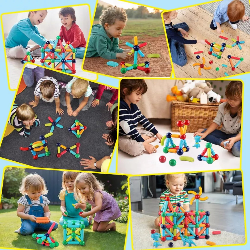 Blocos Magnéticos Montessori 42 Peças – Bolas e Varas Educativo | Brincaae