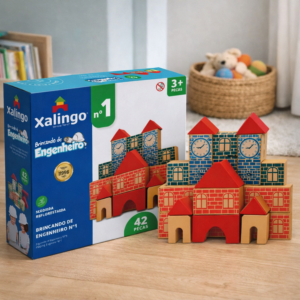 Blocos de Montar Brincando de Engenheiro 300 Peças | Brinquedo Educativo Pedagógico em Madeira 3+ – Brincaae