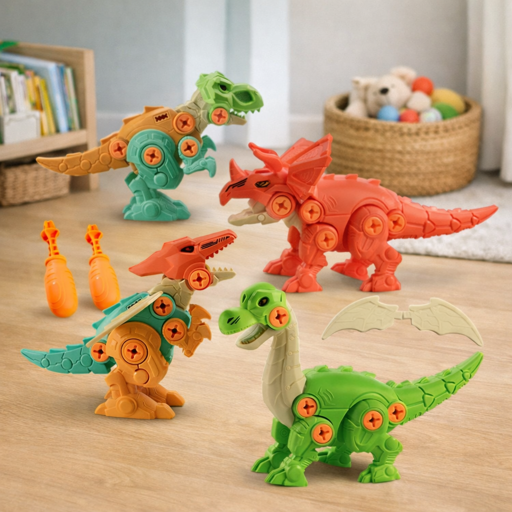 Kit 4 Dinossauros Monta e Desmonta Educativo | Brinquedo Pedagógico com Ferramentas – Brincaae