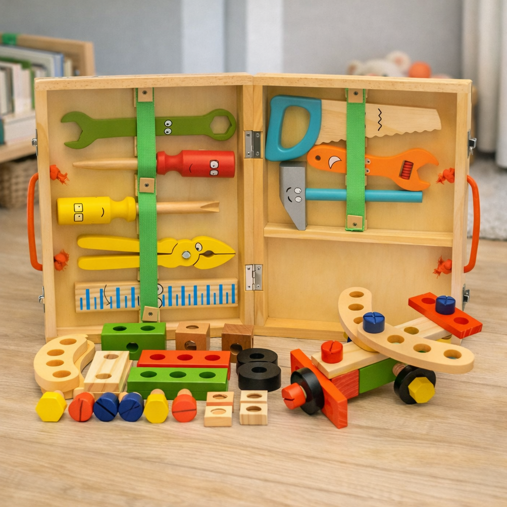 Caixa de Ferramentas de Madeira Educativa Infantil | Brinquedo de Montagem e Desmontagem 4 a 6 Anos – Brincaae