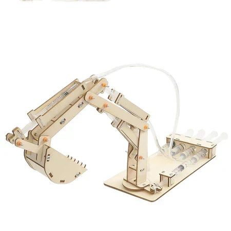 Escavadeira Hidráulica de Madeira DIY Educativa | Brinquedo Científico STEM para Crianças 6+