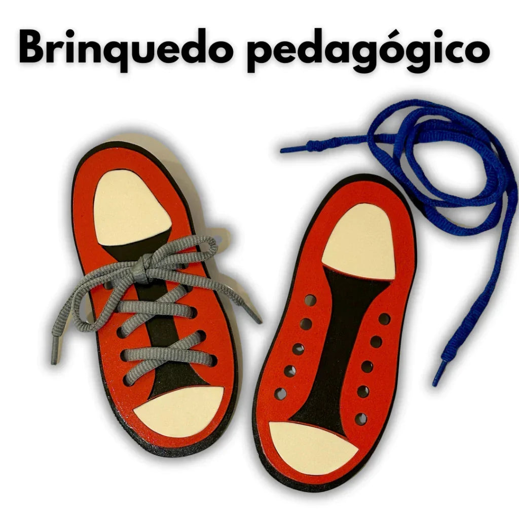 Tênis de Madeira para Alinhavo Montessori | Brinquedo Educativo para Coordenação Motora 3+ – Brincaae