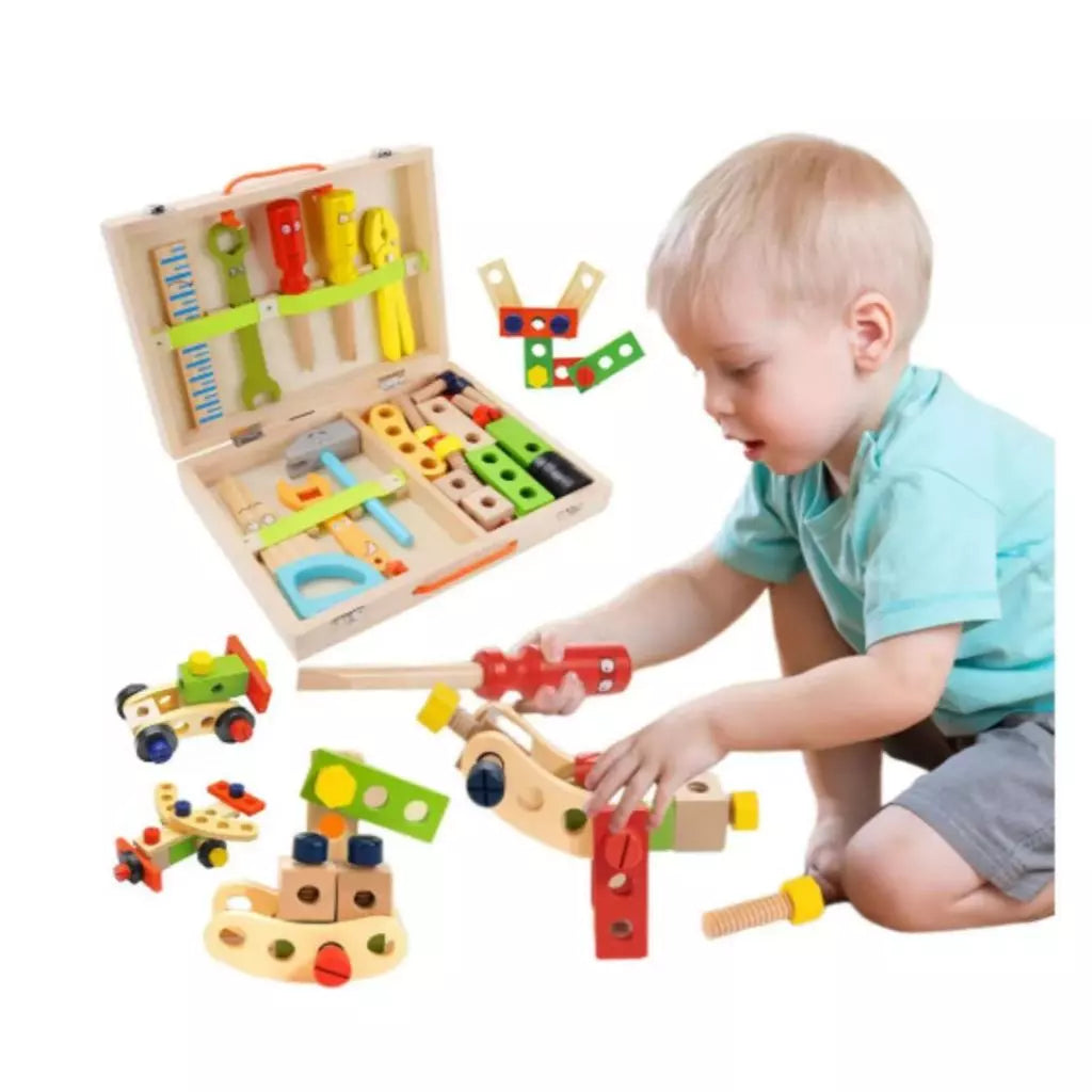 Caixa de Ferramentas de Madeira Educativa Infantil | Brinquedo de Montagem e Desmontagem 4 a 6 Anos – Brincaae