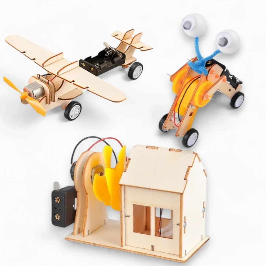 Kit Brinquedos de Montar em Madeira DIY STEAM | Casa, Robô e Avião Educativos 6+ – Brincaae