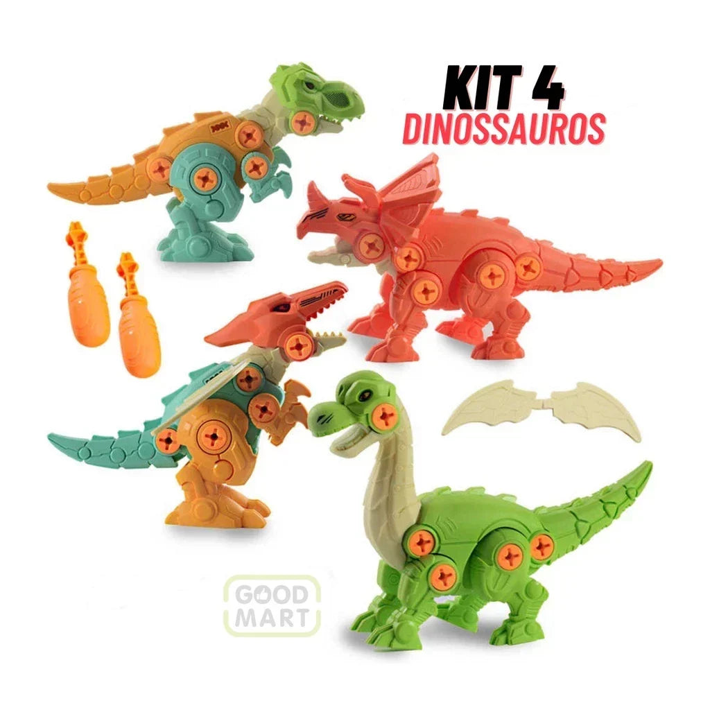 Kit 4 Dinossauros Monta e Desmonta Educativo | Brinquedo Pedagógico com Ferramentas – Brincaae