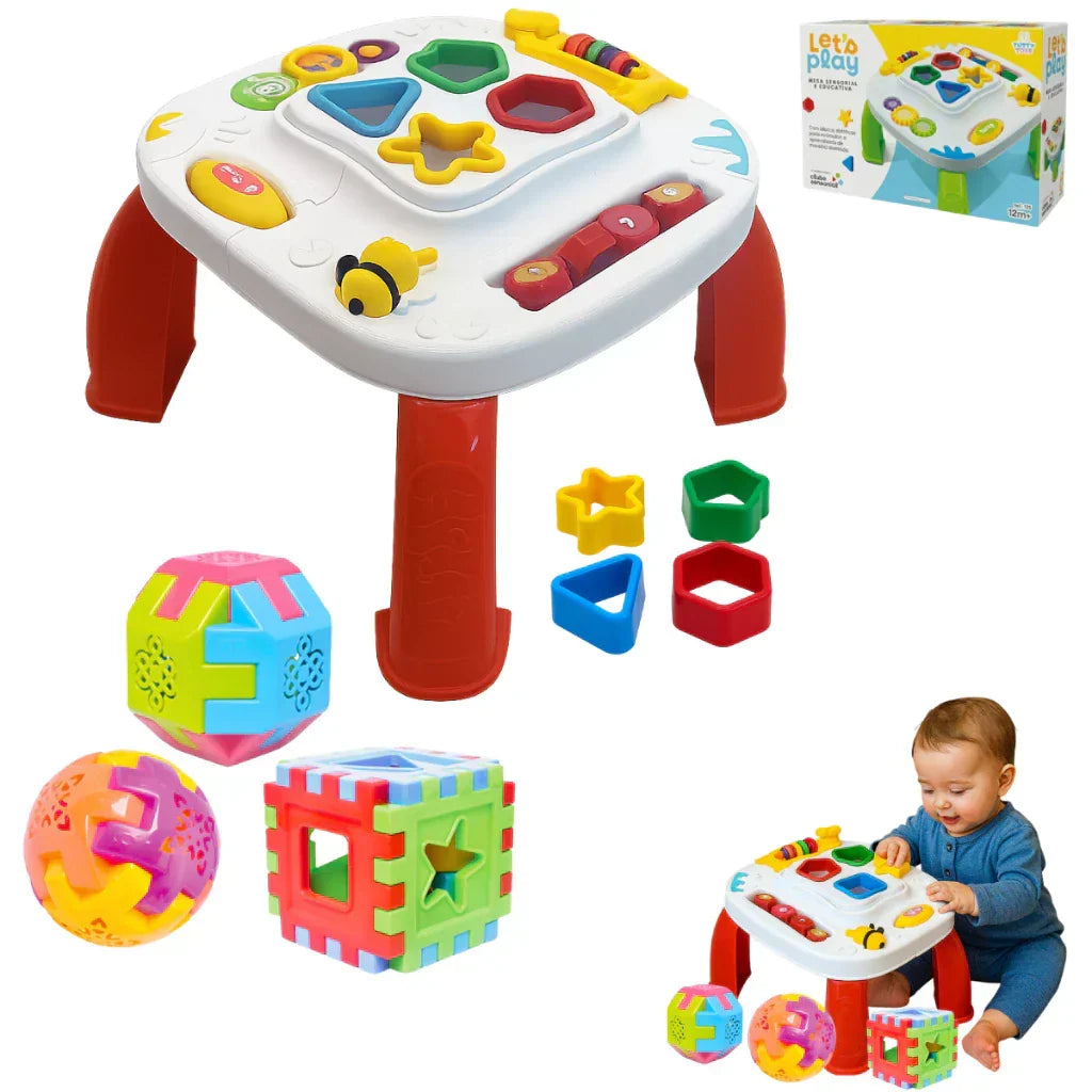 Kit Mesinha Educativa Infantil + 3 Cubos Didáticos | Brinquedo Interativo Sensorial para Bebês +12 Meses – Brincaae