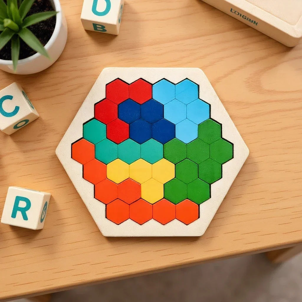 Quebra-Cabeça de Madeira Arco-Íris Montessori | Tangram Educativo Colorido para Crianças – Brincaae