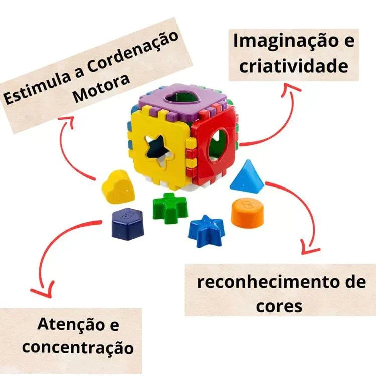 Cubo Didático Educativo de Encaixe | Brinquedo Pedagógico Colorido para Crianças +12 Meses – Brincaae