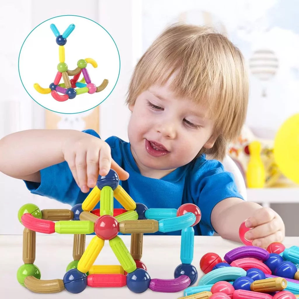 Blocos Magnéticos Montessori 42 Peças – Bolas e Varas Educativo | Brincaae