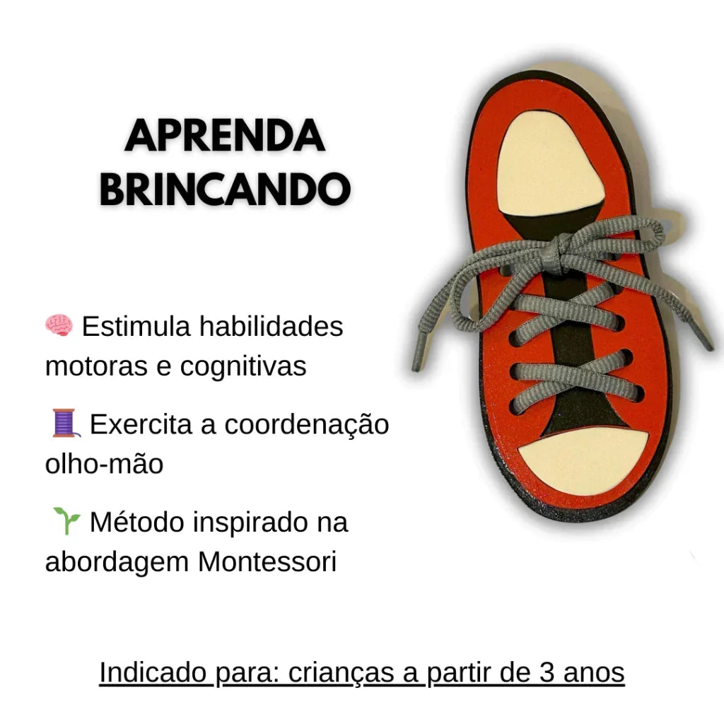 Tênis de Madeira para Alinhavo Montessori | Brinquedo Educativo para Coordenação Motora 3+ – Brincaae