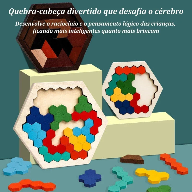 Quebra-Cabeça de Madeira Arco-Íris Montessori | Tangram Educativo Colorido para Crianças – Brincaae
