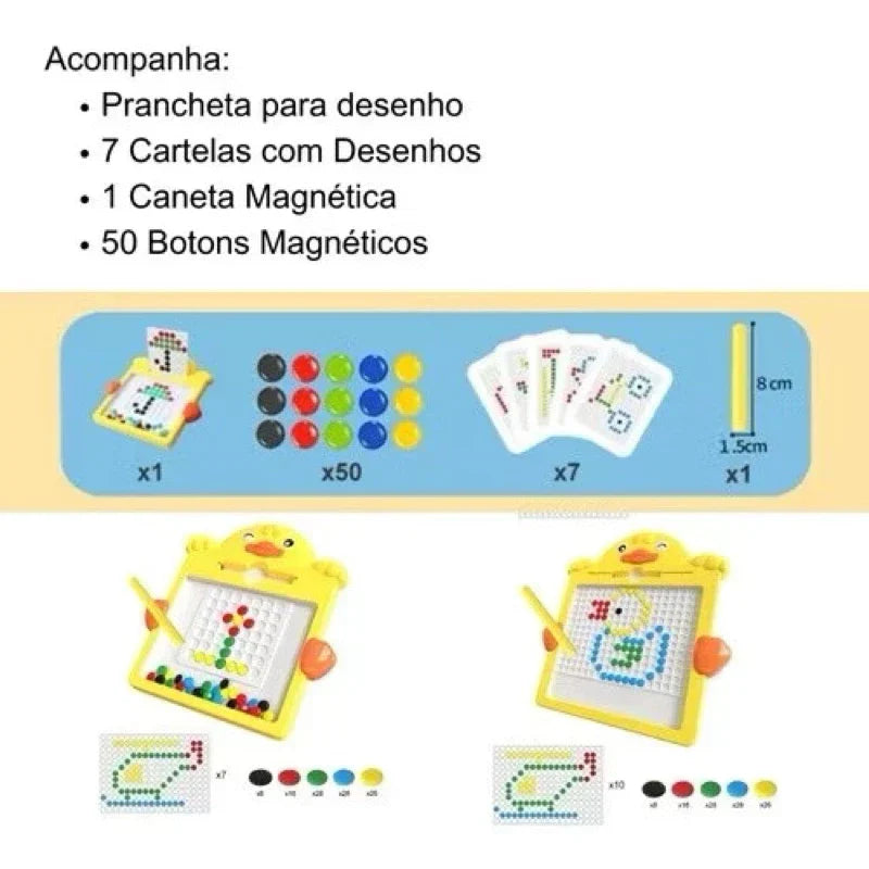 Tábua de Desenho Magnético Infantil Colorida | Brinquedo Educativo Reutilizável 49 Espaços – Brincaae