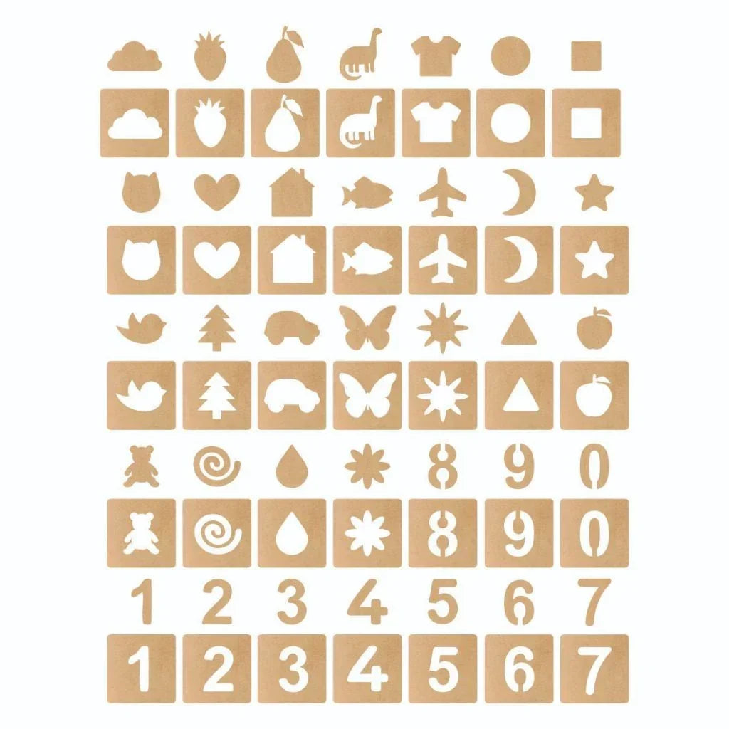 Stencil Montessori de Madeira para Desenho | 70 Peças + 4 Canetas Educativas para Crianças – Brincaae