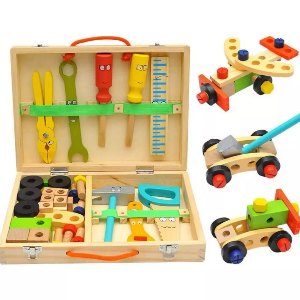 Caixa de Ferramentas de Madeira Educativa Infantil | Brinquedo de Montagem e Desmontagem 4 a 6 Anos – Brincaae
