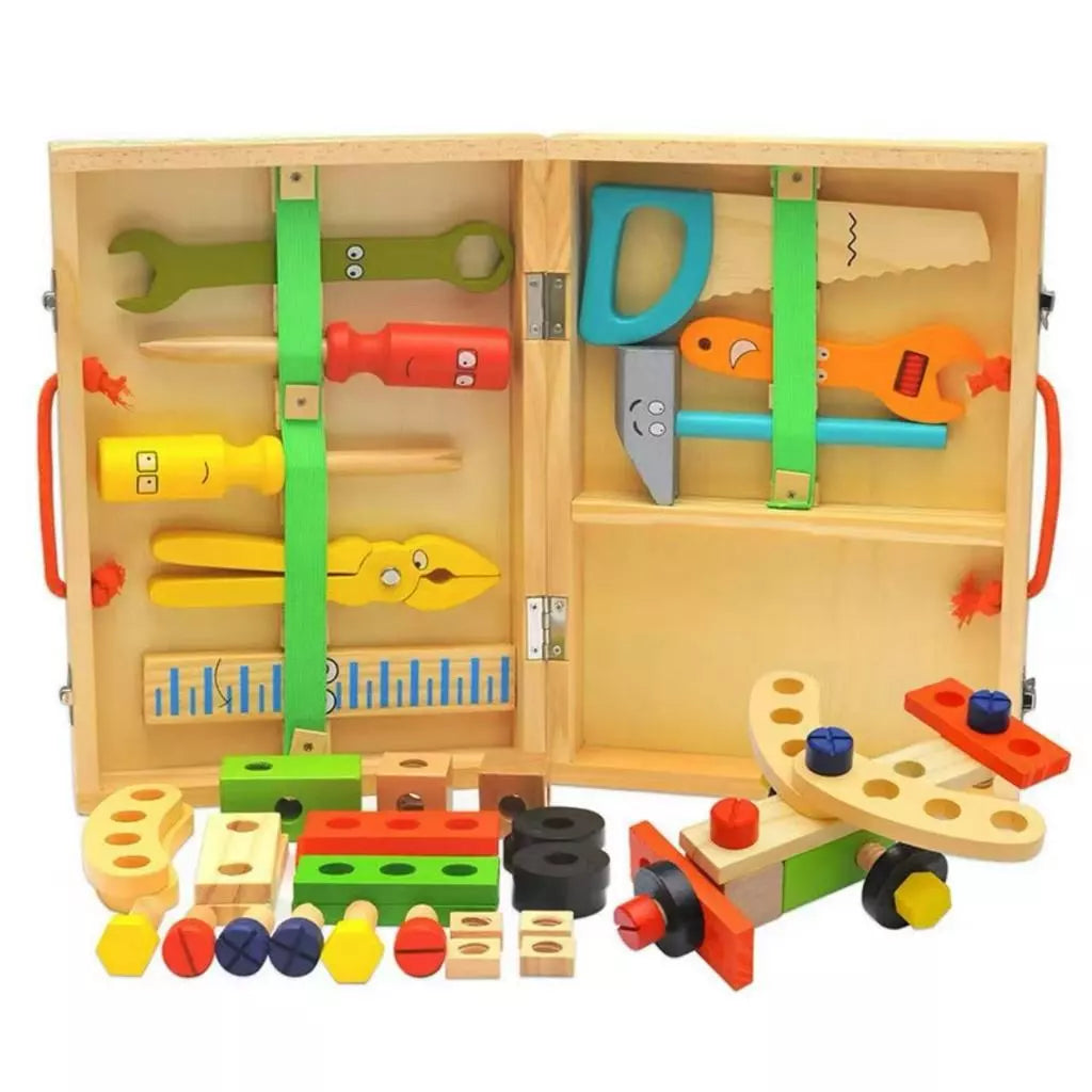 Caixa de Ferramentas de Madeira Educativa Infantil | Brinquedo de Montagem e Desmontagem 4 a 6 Anos – Brincaae