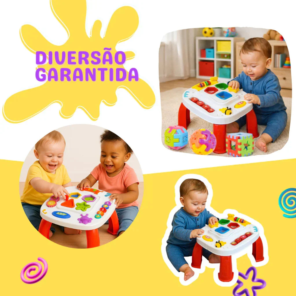 Kit Mesinha Educativa Infantil + 3 Cubos Didáticos | Brinquedo Interativo Sensorial para Bebês +12 Meses – Brincaae