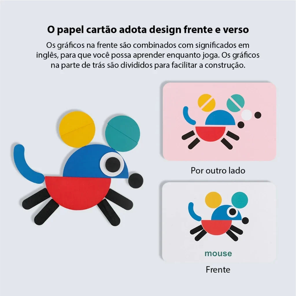 Quebra-Cabeça de Formas em Madeira Montessori | 36 Blocos + 60 Cartas Educativas 3+ – Brincaae