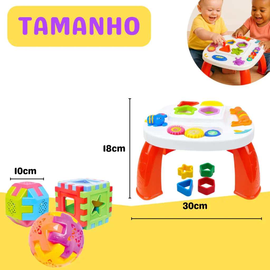 Kit Mesinha Educativa Infantil + 3 Cubos Didáticos | Brinquedo Interativo Sensorial para Bebês +12 Meses – Brincaae