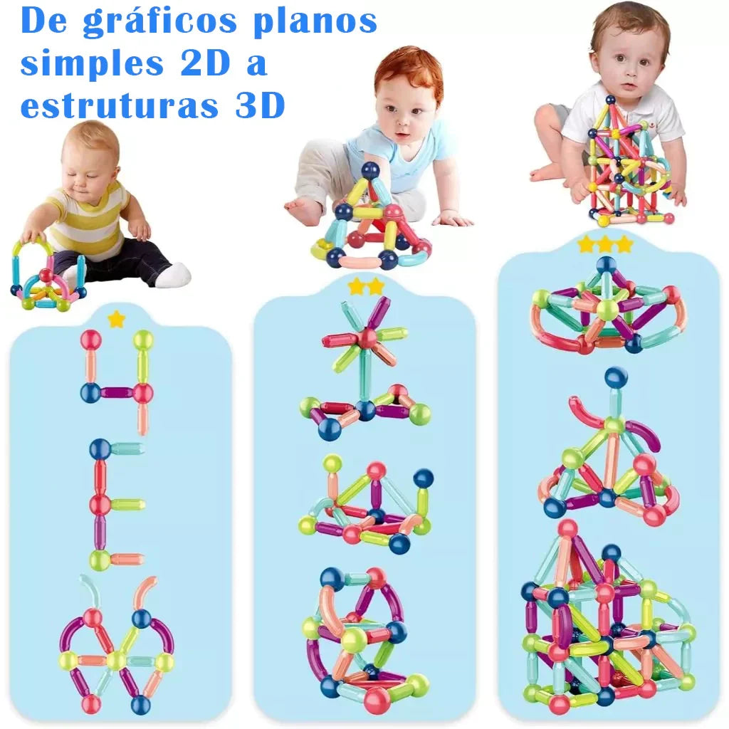 Blocos Magnéticos Montessori 42 Peças – Bolas e Varas Educativo | Brincaae