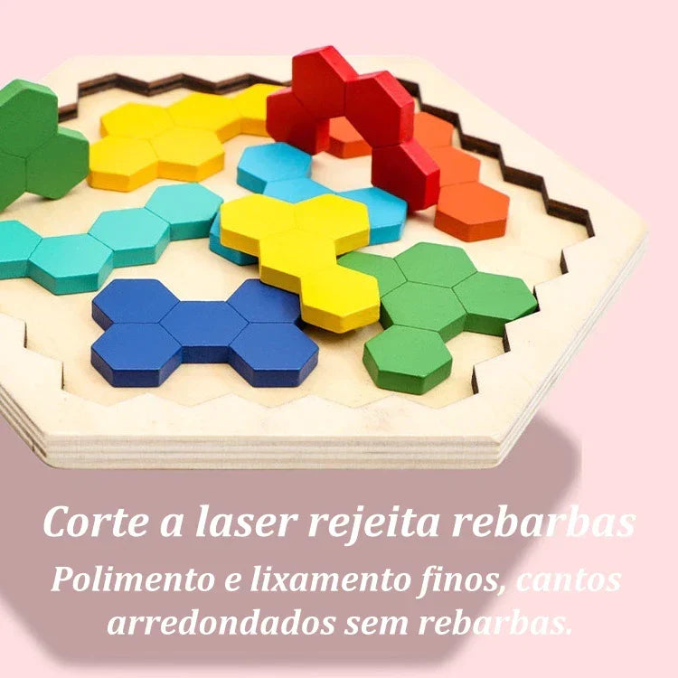 Quebra-Cabeça de Madeira Arco-Íris Montessori | Tangram Educativo Colorido para Crianças – Brincaae