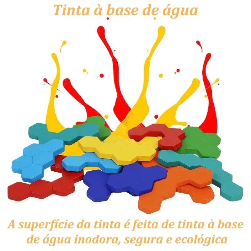 Quebra-Cabeça de Madeira Arco-Íris Montessori | Tangram Educativo Colorido para Crianças – Brincaae