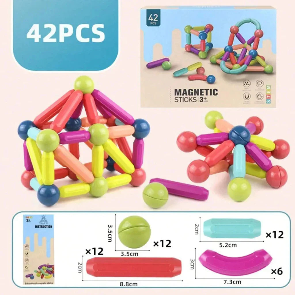 Blocos Magnéticos Montessori 42 Peças – Bolas e Varas Educativo | Brincaae