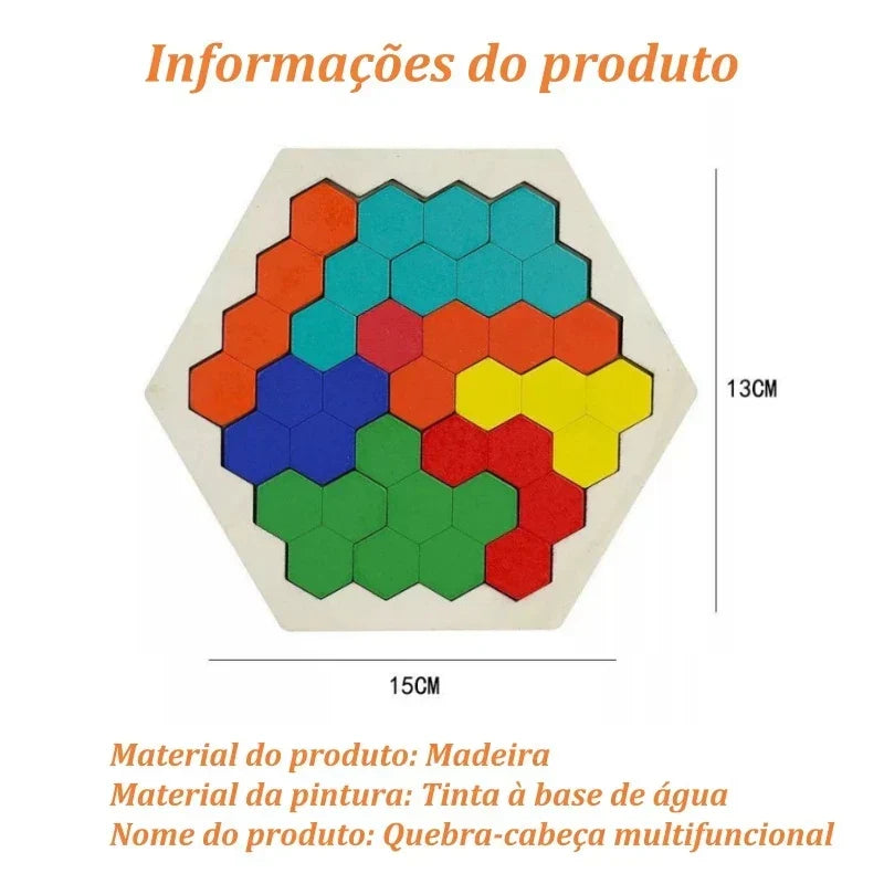Quebra-Cabeça de Madeira Arco-Íris Montessori | Tangram Educativo Colorido para Crianças – Brincaae