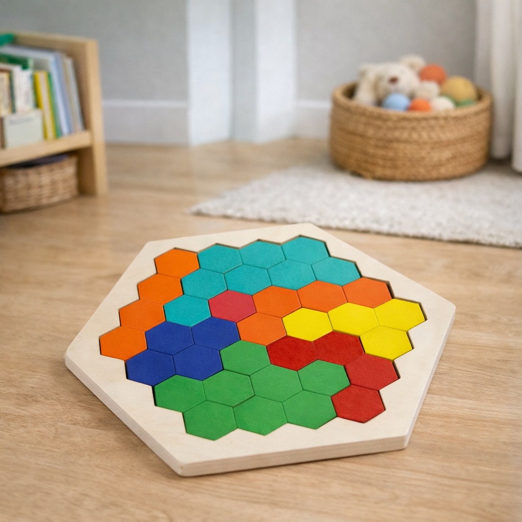 Quebra-Cabeça de Madeira Arco-Íris Montessori | Tangram Educativo Colorido para Crianças – Brincaae