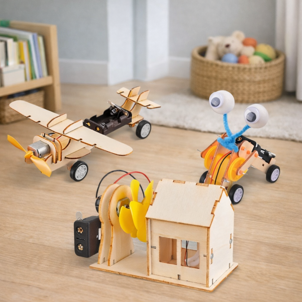 Kit Brinquedos de Montar em Madeira DIY STEAM | Casa, Robô e Avião Educativos 6+ – Brincaae